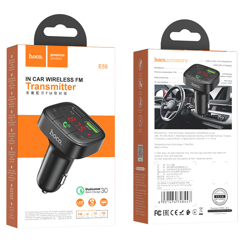 Hoco “E59 Promise” Car Charger  QC3.0 BT FM Transmitter