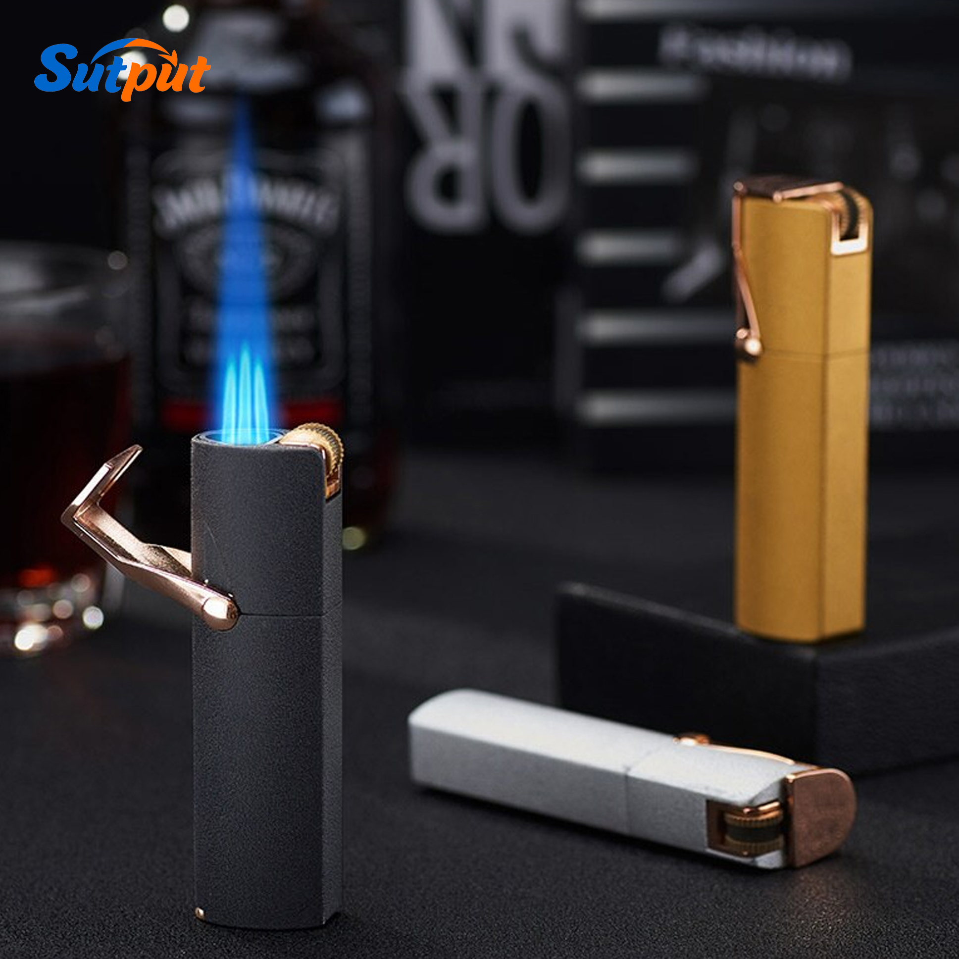 3 Burner Cupper  Upscale Flint Gas Lighters Turbo Lighter Long Fixed Flame Metal 1300C Jet Three Gadgets for Men