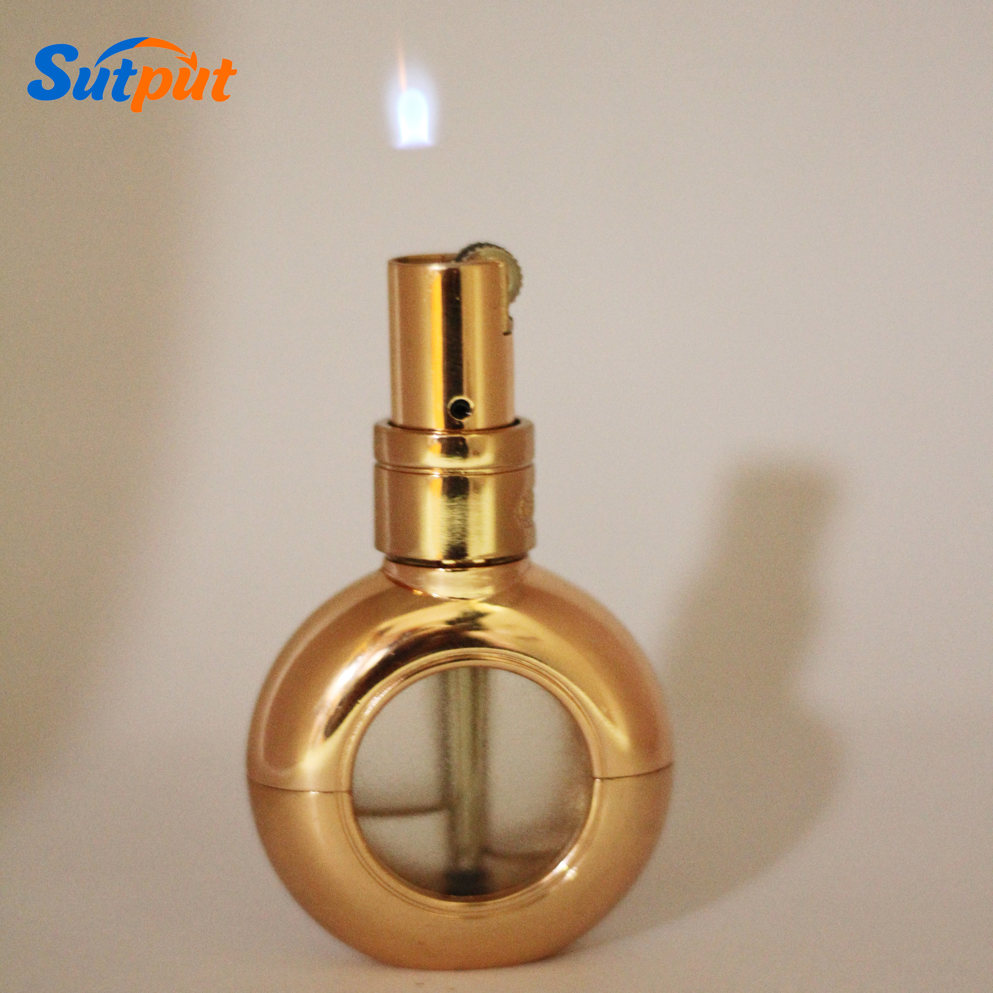 JOBON Lovely Round Perfume Bottle Shaped Mute Zinc Alloy Wheel Butane Cigar Ghost Cigarette Lighter (Golden)