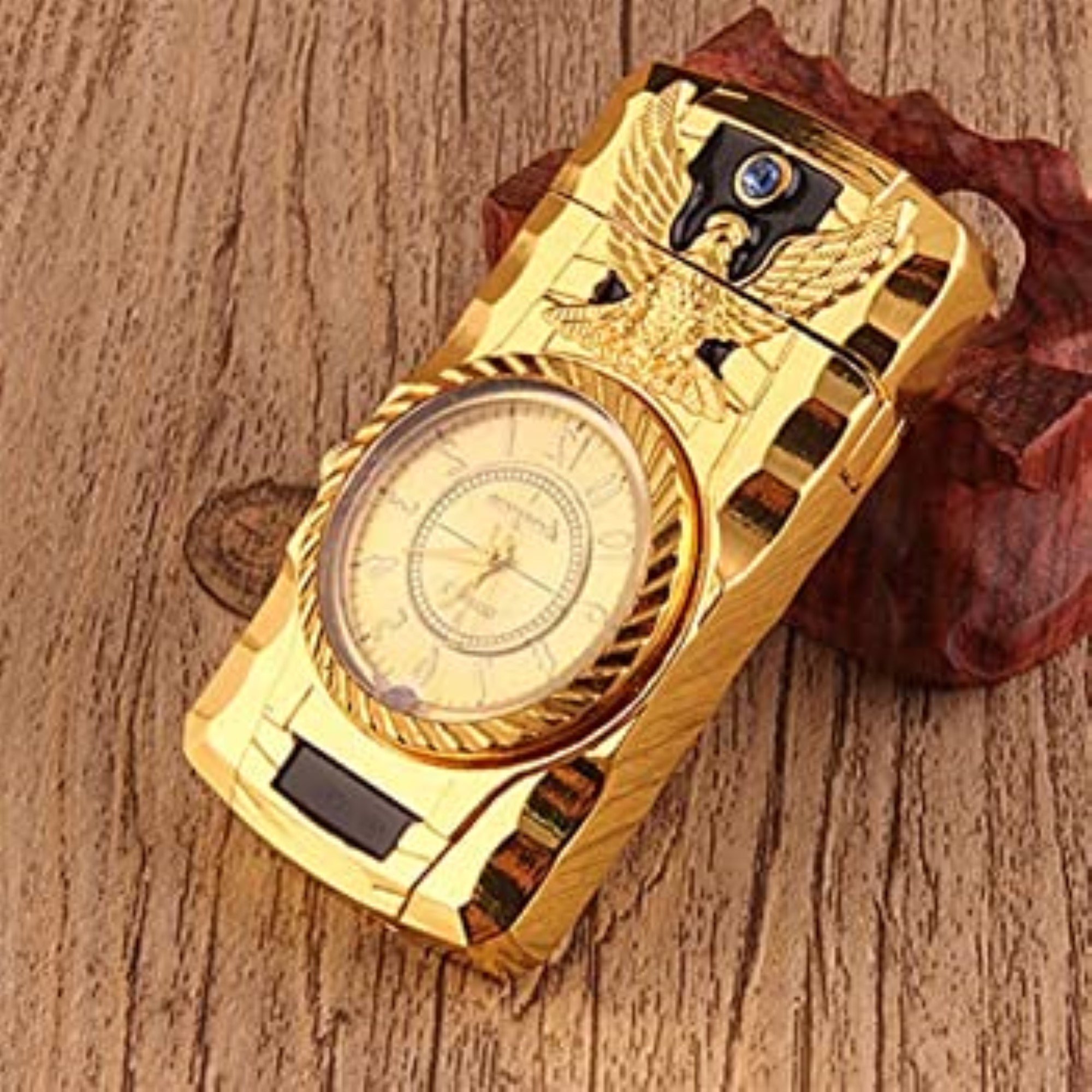 Metal Multifunctional Windproof Jet Torch Gas Lighter Luxurious Gold Quartz Watch Eagle Lighter