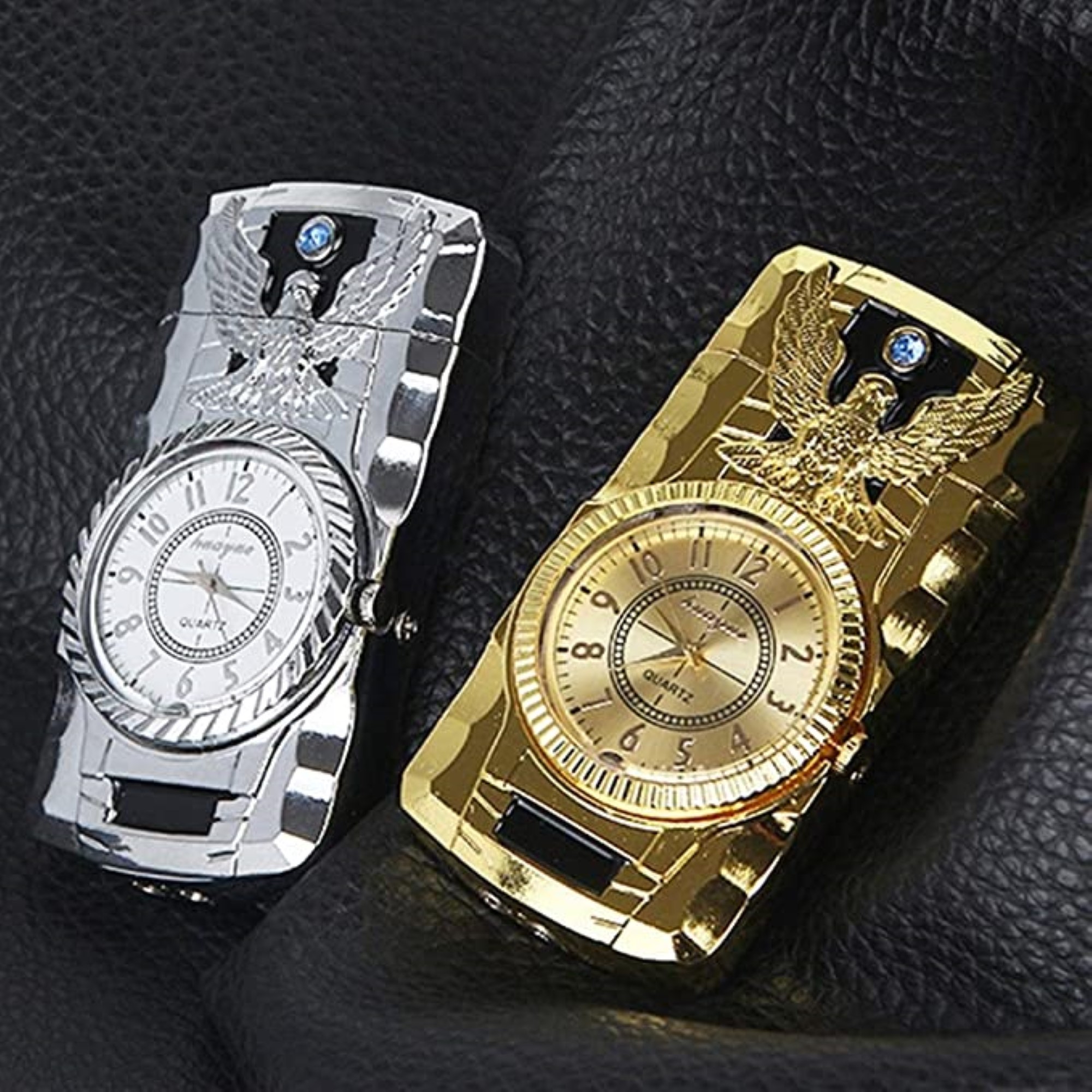 Metal Multifunctional Windproof Jet Torch Gas Lighter Luxurious Gold Quartz Watch Eagle Lighter