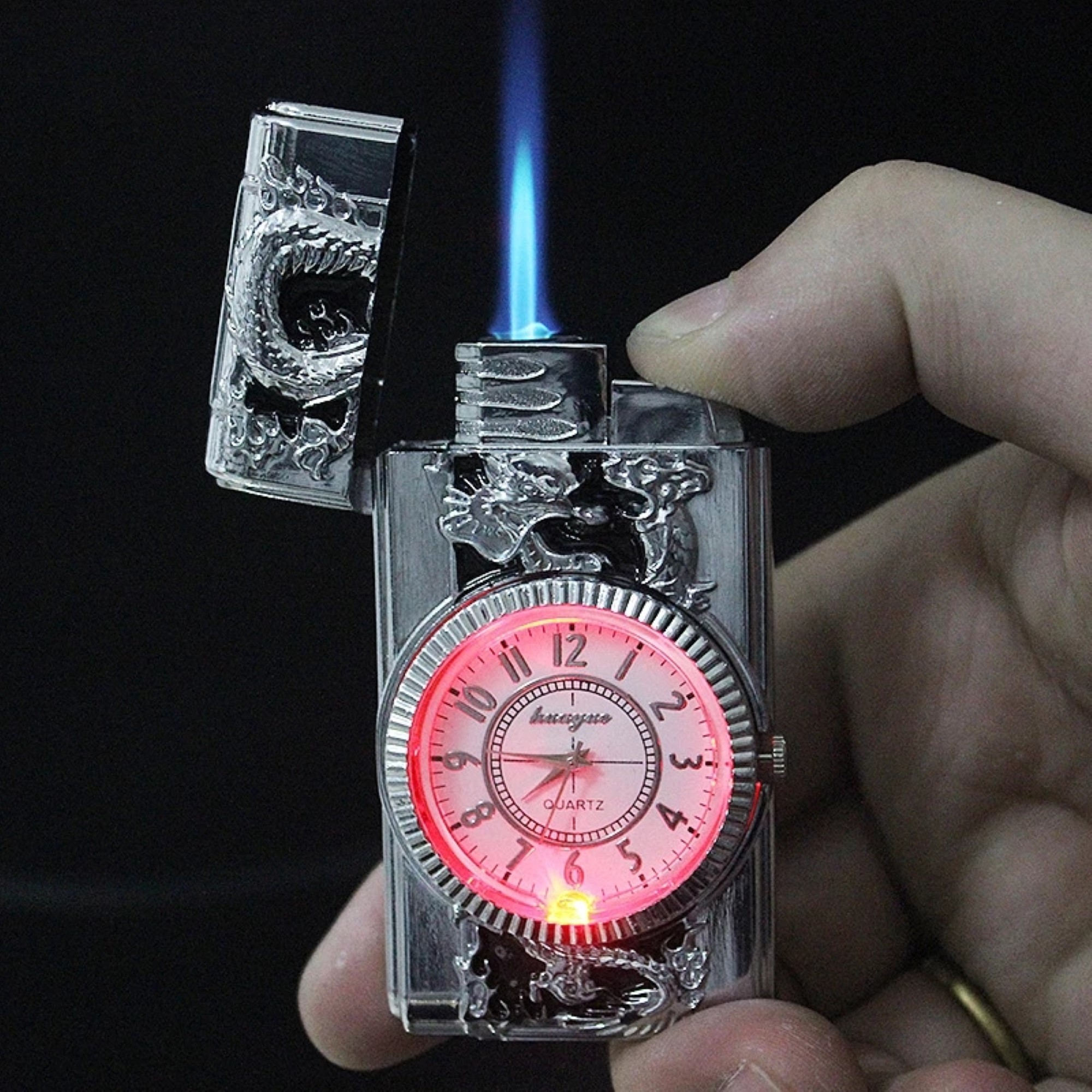 Metal Multifunctional Windproof Jet Torch Gas Lighter Luxurious Gold Quartz Watch Eagle Lighter