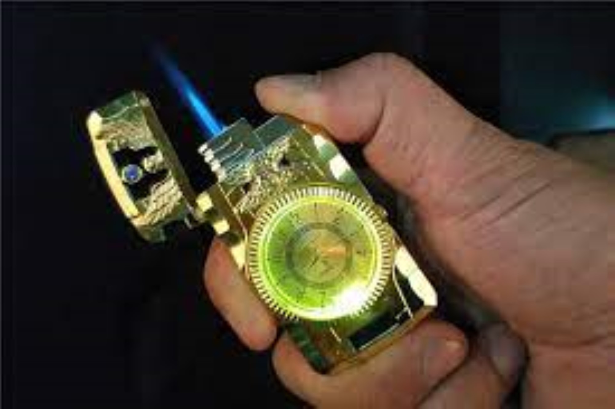 Metal Multifunctional Windproof Jet Torch Gas Lighter Luxurious Gold Quartz Watch Eagle Lighter