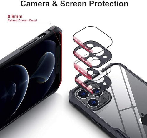 IP 12 Pro XUNDD Case Integrated Camera Cover, Military Grade Drop Tested, Slim Clear Back With Shockproof Soft TPU Bumper Frame Cover