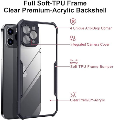 IP 12 Pro XUNDD Case Integrated Camera Cover, Military Grade Drop Tested, Slim Clear Back With Shockproof Soft TPU Bumper Frame Cover