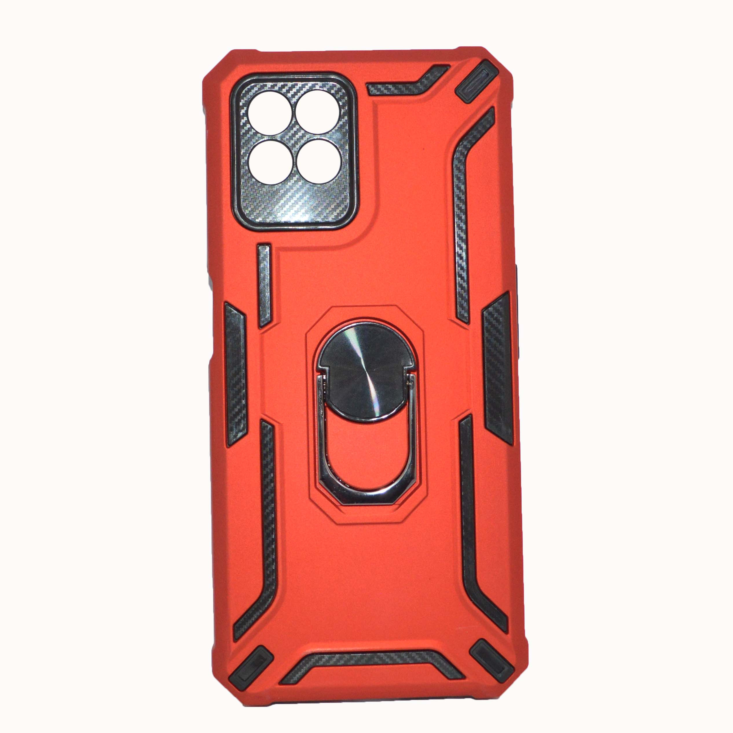 Oppo Realme 8I  Armor Red  Cover Military Grade Protection Built-in Kickstand Car Holder Mobile Phone Case