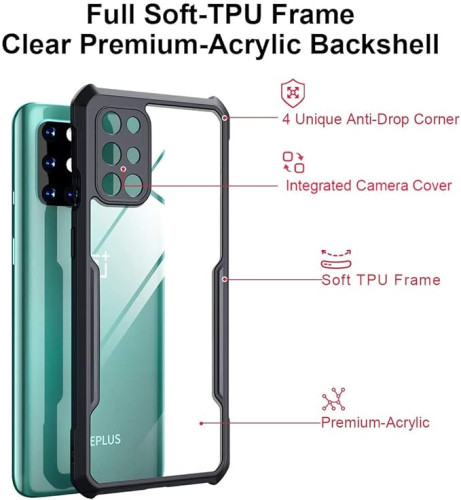 One Plus 9 R XUNDD Case  Integrated Camera Protection, Military Grade Drop Tested, Slim Clear Back With Shockproof Soft TPU Bumper Frame Cover