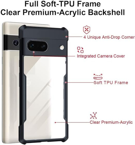 Pixel 7 A XUNDD Case Integrated Camera Protection, Military Grade Drop Tested, Slim Clear Back With Shockproof Soft TPU Bumper Frame Cover