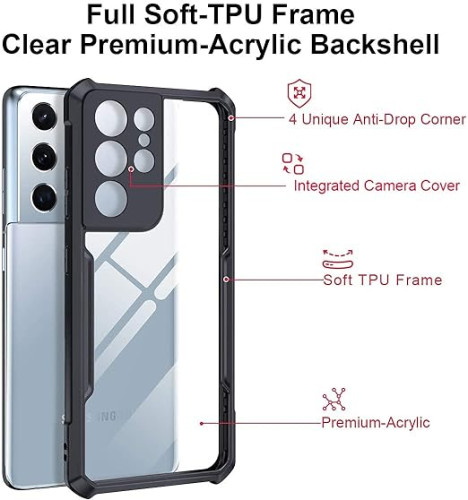 Samsung Galaxy S21 Ultra XUNDD Case Integrated Camera Protection, Military Grade Drop Tested, Slim Clear Back With Shockproof Soft TPU Bumper Frame Cover