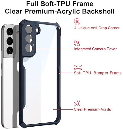 Samsung Galaxy S22 XUNDD Case Integrated Camera Protection, Military Grade Drop Tested, Slim Clear Back With Shockproof Soft TPU Bumper Frame Cover