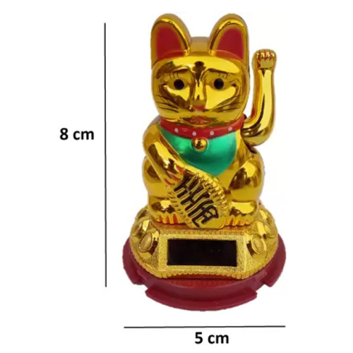 Love Kart Vastu Feng Shui Solar Welcome Lucky Cat waving Hand for Happiness, Wealth & Goodluck ( Small Size) Decorative Showpiece - 8 cm