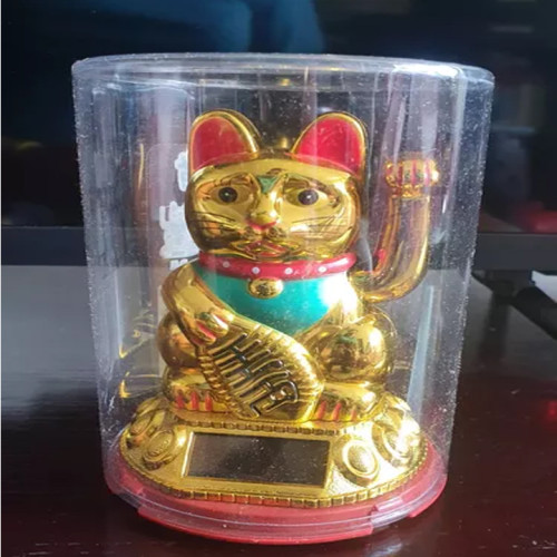 Love Kart Vastu Feng Shui Solar Welcome Lucky Cat waving Hand for Happiness, Wealth & Goodluck ( Small Size) Decorative Showpiece - 8 cm