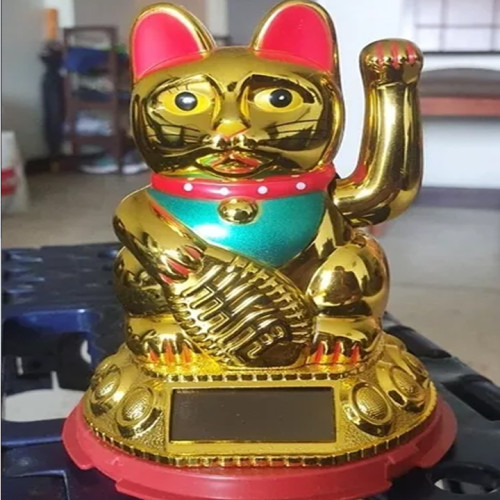 Love Kart Vastu Feng Shui Solar Welcome Lucky Cat waving Hand for Happiness, Wealth & Goodluck ( Small Size) Decorative Showpiece - 8 cm