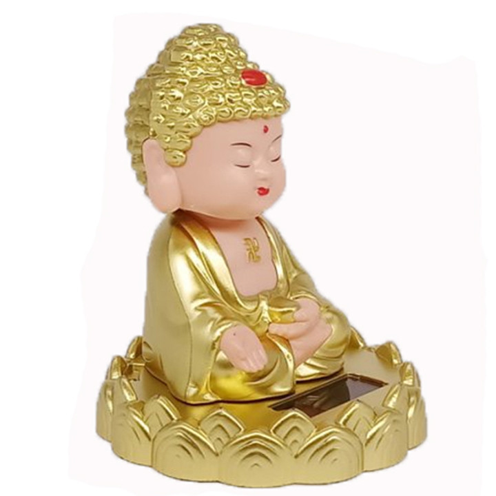 Mini Buddha Solar Powered Head Shaking Statue - 4.5 (Golden)