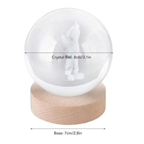 3D Large Crystal Ball Astronaut LED Night Light 3.15 inches Warm Glass Lamps Spaceman Science Educational Gift for Kids Room Bedroom Decor