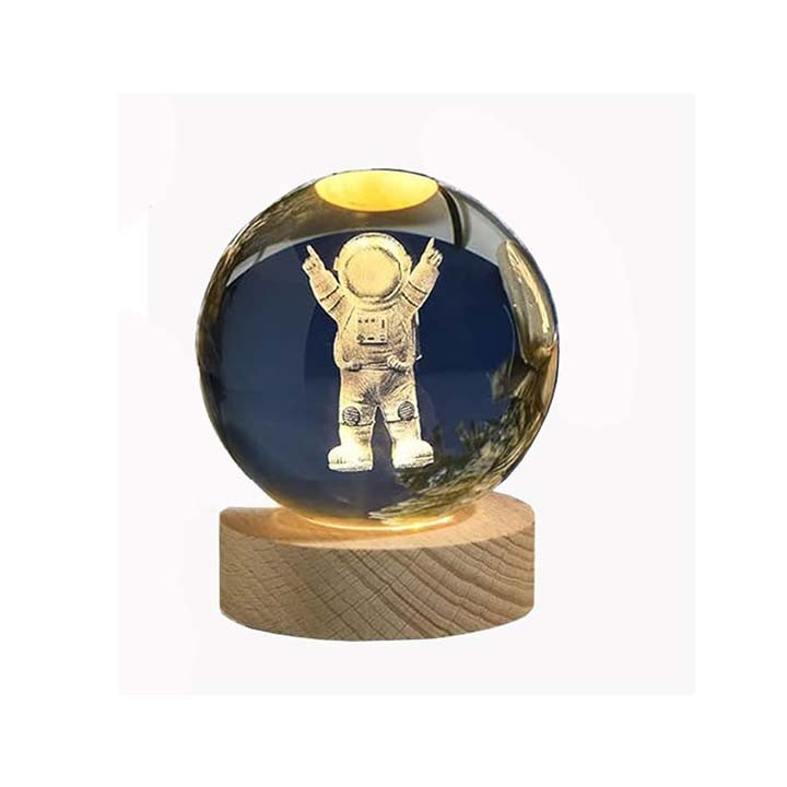 3D Small Crystal Ball Astronaut LED Night Light 3.15 inches Warm Glass Lamps Spaceman Science Educational Gift for Kids Room Bedroom Decor