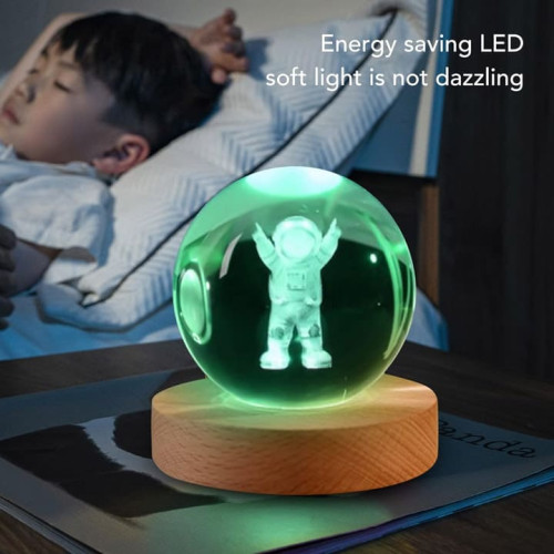 3D Small Crystal Ball Astronaut LED Night Light 3.15 inches Warm Glass Lamps Spaceman Science Educational Gift for Kids Room Bedroom Decor