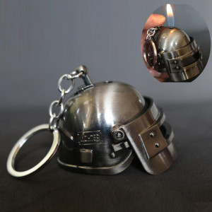 PUBG Helmet Shaped Wind Proof  Refillable Butane Gas Pocket Cigarette Lighter Keychain