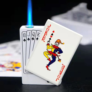 New Personality Metal Playing Card Lighter JOKER Inflatable Green Flame Lighter Spades Funny Creative Windproof Men's Small Gift