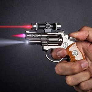 Metal And Plsctic Wing Proof Gun Shape Gas Refillable Lighter With Laser