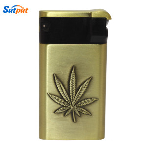 New Weed Marijuana Leaf Design Wind Proof  Refillable Gas Pocket Lighter