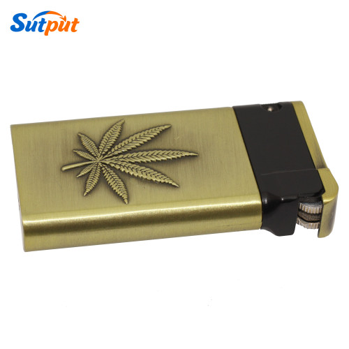 New Weed Marijuana Leaf Design Wind Proof  Refillable Gas Pocket Lighter