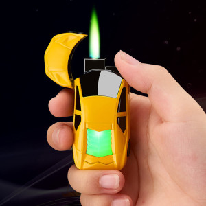 Windproof Torch Turbo Lighter Creative LED Car Jet Butane Gas Inflated Cigar Keychain Lighter Cigarette Green Flame Lighter Gift