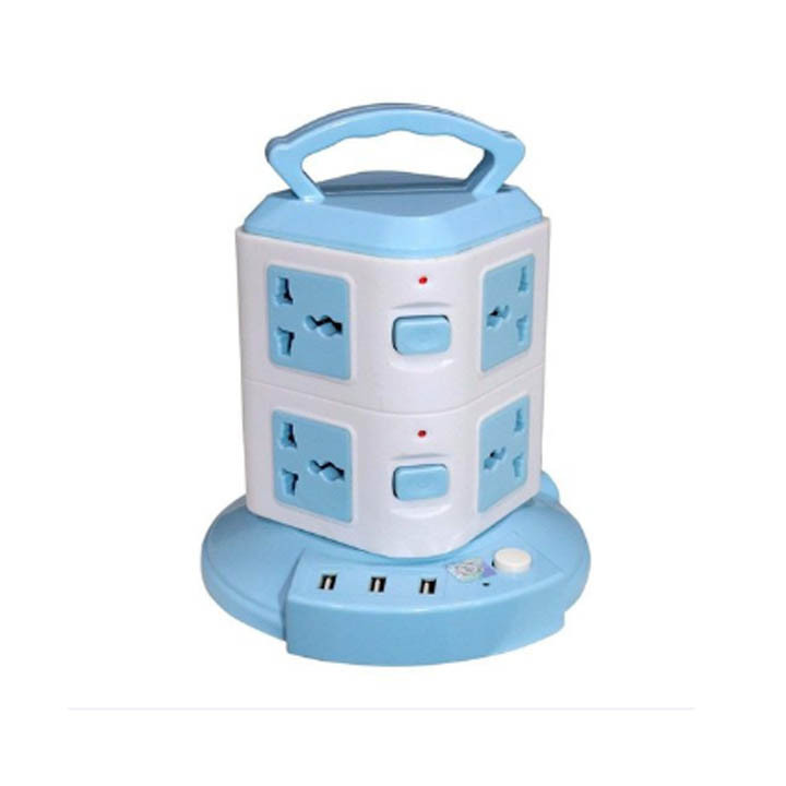 Multifunctional Vertical Socket 2-Layer 8 Sockets and Dc 5V USB Port Extension Plug, Anti-Overload Protection