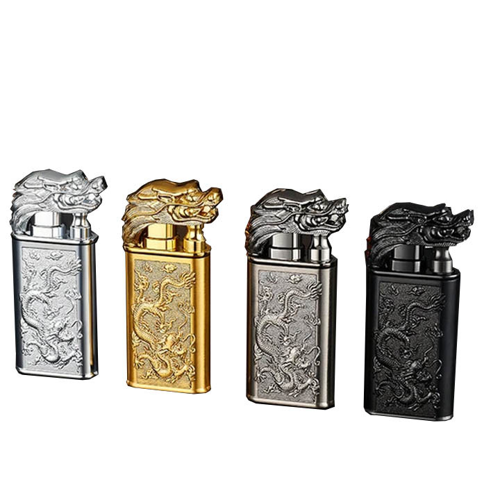 Creative Embossed Shenlong Double Fire Gas, Cigarette Lighter Metal, Flame Spray Tool, Trendy and Fashionable Men