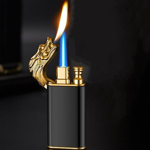 Creative Embossed Shenlong Double Fire Gas, Cigarette Lighter Metal, Flame Spray Tool, Trendy and Fashionable Men