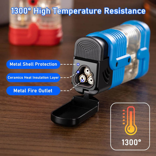 Triple Jet Flame Butane, Refillable Butane Gas And Windproof Adjustable 3 Flame Lighters for Candle Kitchen Family Use