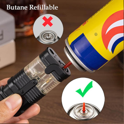 Triple Jet Flame Butane, Refillable Butane Gas And Windproof Adjustable 3 Flame Lighters for Candle Kitchen Family Use