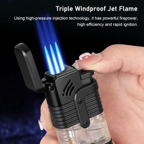 Triple Jet Flame Butane, Refillable Butane Gas And Windproof Adjustable 3 Flame Lighters for Candle Kitchen Family Use