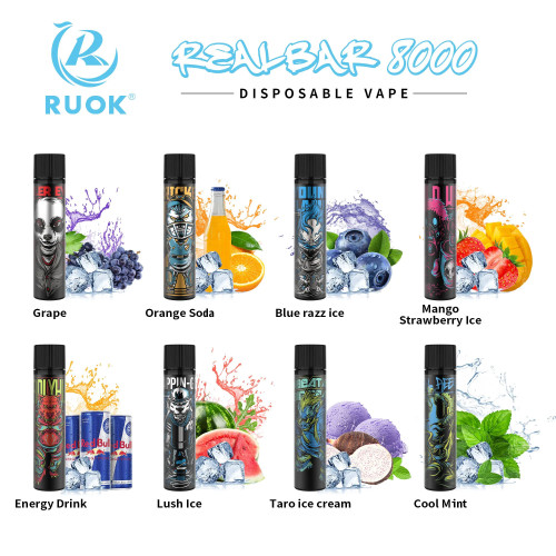 RUOK Up To 8000 Puffs Realbar Disposable Pod rechargeable type-c adjustable airflow Real Bar 18ml 5% 850 mAh