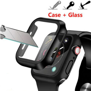 Smart Watch 44mm Bumper Cover With Tempered Glass-Black