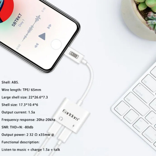 Plug And Play Universal lightning to 3.5mm Headphone Jack And Charging Adapter For Call Plus Music And Charging Bilateral Headset Call Earldom OT46 Supported For All s With All Versions