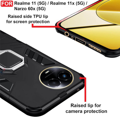 Realme 11X Armor Integration Camera protection, Support Magnetic Car Mounts, Stylish Dual Layer Hard PC Back Cover