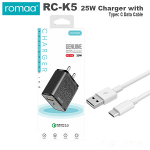 Romaa RC-K5 25W Charger + Type C Data Cable, Qualcomm 3.0