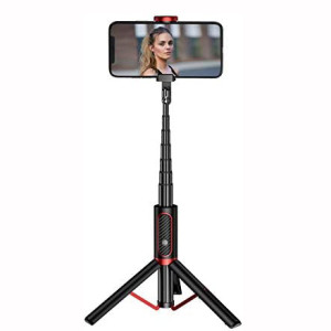 Joyroom JR- Oth-AB202 Phantom Series 2 in 1 Wireless Bluetooth Tripod and Selfie Stick - Black and Red