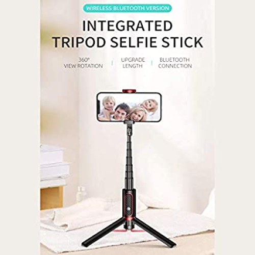 Joyroom JR- Oth-AB202 Phantom Series 2 in 1 Wireless Bluetooth Tripod and Selfie Stick - Black and Red