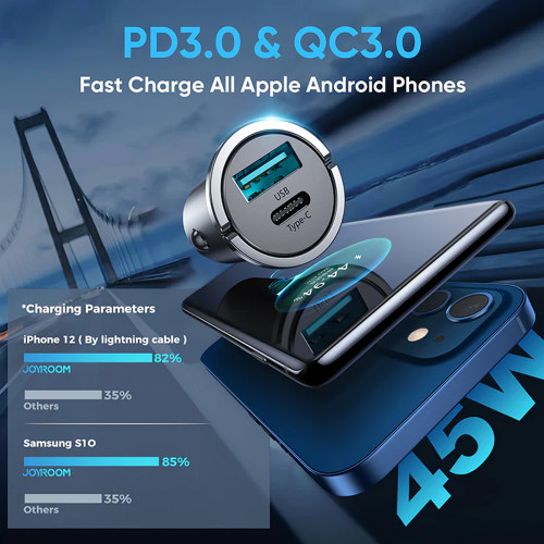 JOYROOM C-A35 45W Mini 2-port ring-pull fast car charger