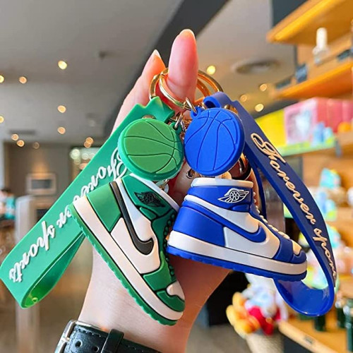 New Trending Sneakers keychains 3D Cute Sneakers/Shoe Design Keychain with Loop and Hook Key Chain (Green)