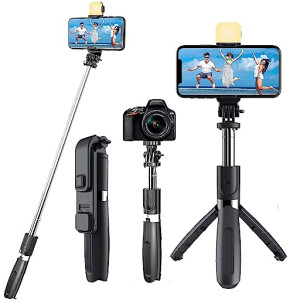 R1s Bluetooth  with Remote And  Light, 3-in-1 Multifunctional Selfie Stick Tripod Stand Compatible With  All Smartphones