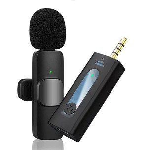 K-35 Wireless Collar Microphone Lapel Lavalier Omnidirectional Mic Plug and Play Mike for Vlogging Interview Live Streaming YouTube