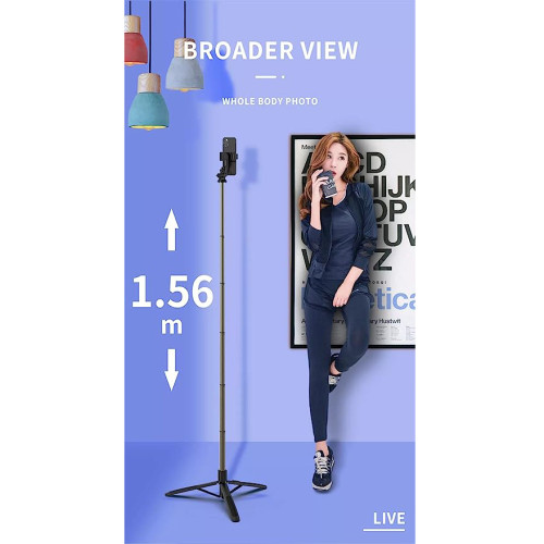 Q05 1580mm Telescopic Monopond Selfie Stick Tripod Stand with Bluetooth Remote for Android iOS