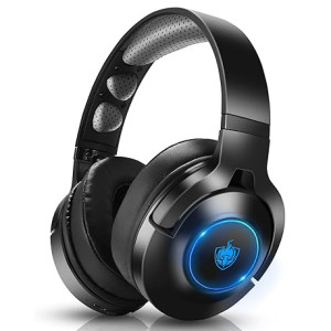 Phoinikas Q9 Gaming Headphone, for PS4/PS5/PC/Xbox One/Switch, 7.1 Stereo, with Mobile Phone Bluetooth Function, Noise Cancelling Microphone, 40H Playtime, Blue LED Light