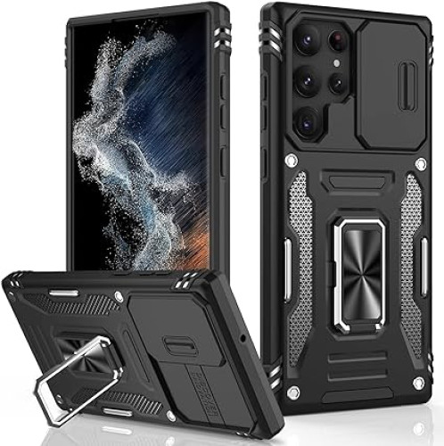 Samsung S22 Ultra 5G Armor Cover Military Grade Protection Built-in Kickstand Car Holder Mobile Phone Case