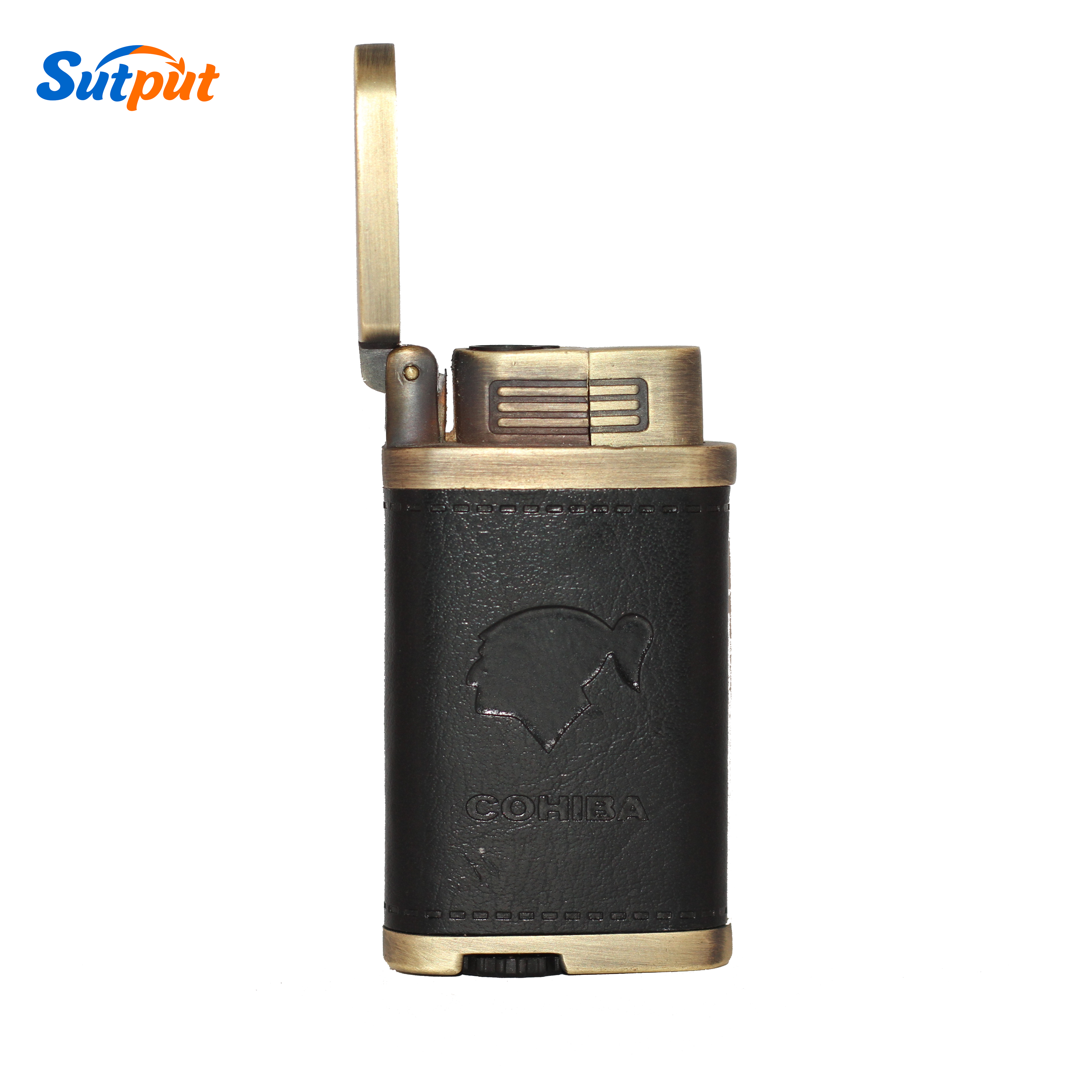 New Cohiba Design Metal And Leather Made Refillable Gas Lighter