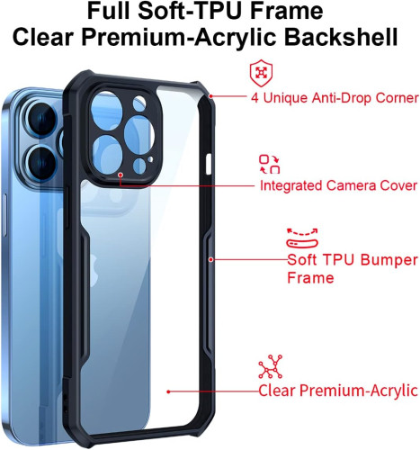 iPhone 13 Pro Max XUNDD Case Integrated Camera Protection, Military Grade Drop Tested, Slim Clear Back With Shockproof Soft TPU Bumper Frame Cover