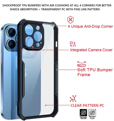 iPhone 14 Pro XUNDD Case Integrated Camera Protection, Military Grade Drop Tested, Slim Clear Back With Shockproof Soft TPU Bumper Frame Cover